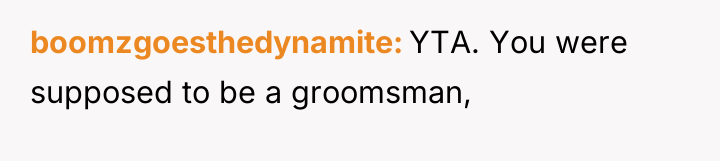 boomzgoesthedynamite YTA. You were supposed to be a groomsman,
