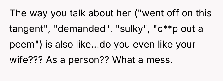 The way you talk about her ("went off on this...