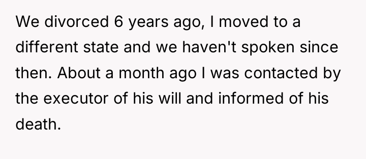 We divorced 6 years ago, I moved to a different...