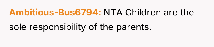 Ambitious-Bus6794 NTA Children are the sole responsibility of the parents.