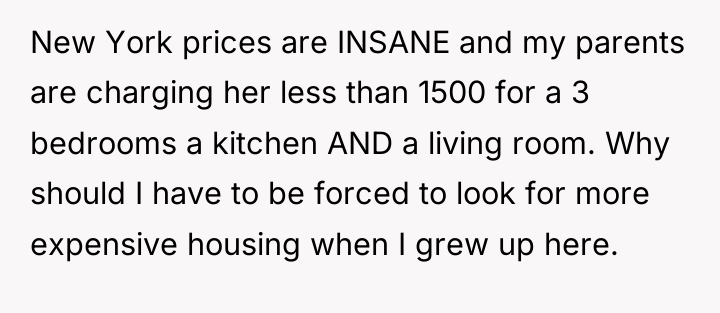 New York prices are INSANE and my parents are charging...