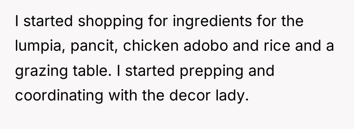 I started shopping for ingredients for the lumpia, pancit, chicken...