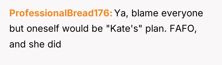 ProfessionalBread176 Ya, blame everyone but oneself would be "Kate's" plan....