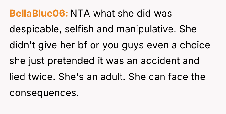 BellaBlue06 NTA what she did was despicable, selfish and manipulative....