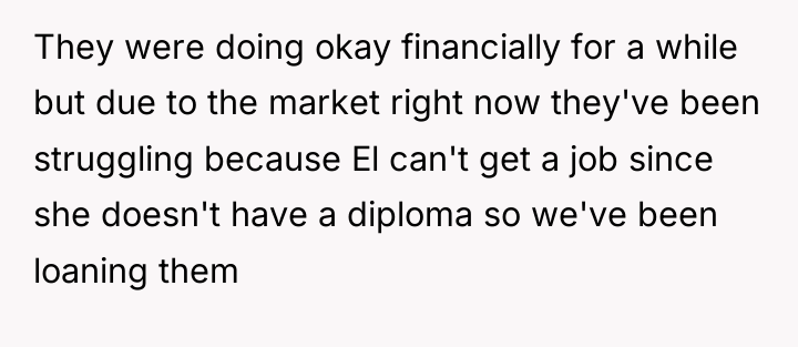 They were doing okay financially for a while but due...
