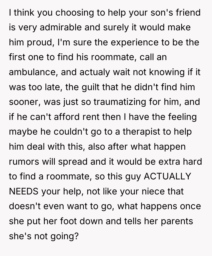 I think you choosing to help your son's friend is...
