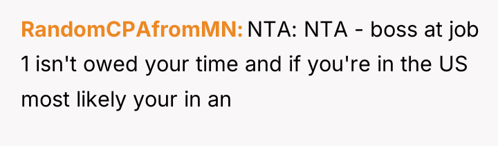 RandomCPAfromMN NTA: NTA - boss at job 1 isn't owed...