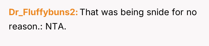 Dr_Fluffybuns2 That was being snide for no reason.: NTA.