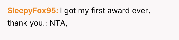 SleepyFox95 I got my first award ever, thank you.: NTA,
