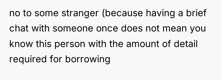 no to some stranger (because having a brief chat with...