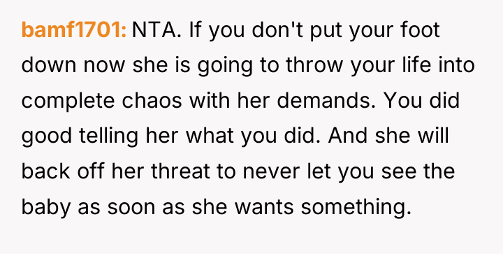bamf1701 NTA. If you don't put your foot down now...