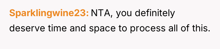 Sparklingwine23 NTA, you definitely deserve time and space to process...