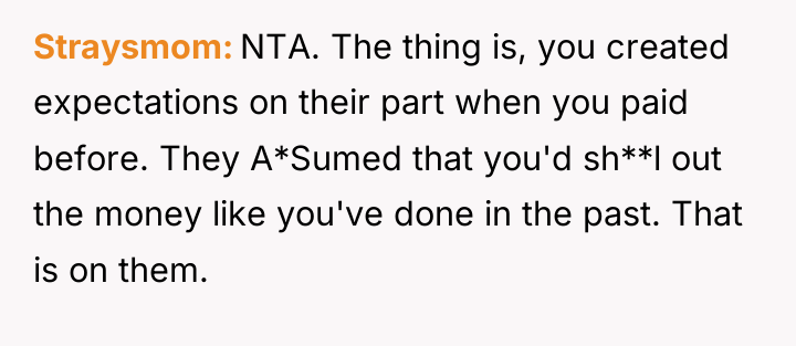 Straysmom NTA. The thing is, you created expectations on their...
