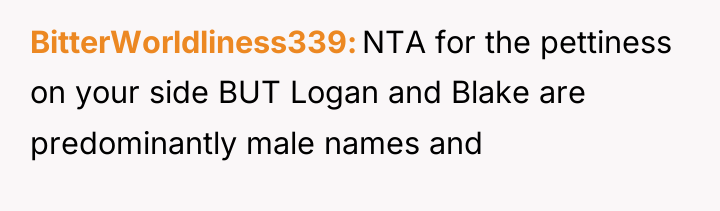 BitterWorldliness339 NTA for the pettiness on your side BUT Logan...