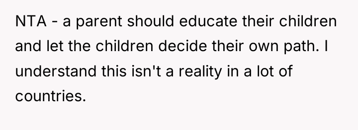 NTA - a parent should educate their children and let...