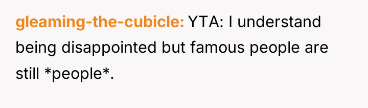 gleaming-the-cubicle YTA: I understand being disappointed but famous people are...