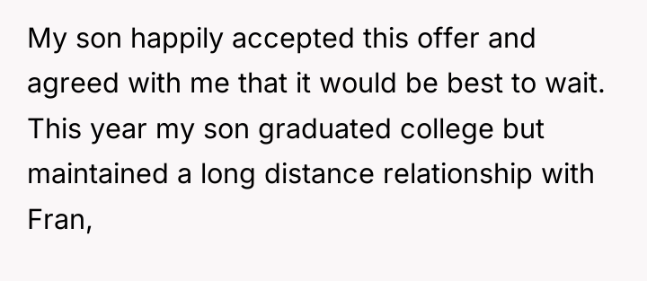 My son happily accepted this offer and agreed with me...