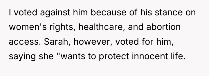 I voted against him because of his stance on women's...