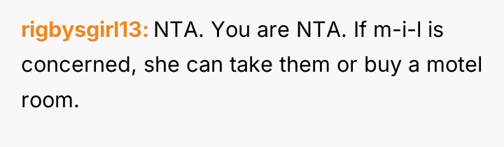 rigbysgirl13 NTA. You are NTA. If m-i-l is concerned, she...