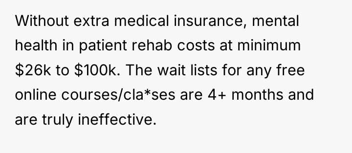 Without extra medical insurance, mental health in patient rehab costs...