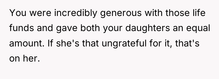 You were incredibly generous with those life funds and gave...