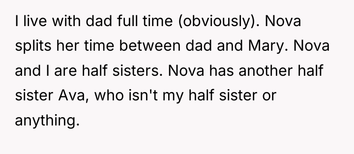 I live with dad full time (obviously). Nova splits her...