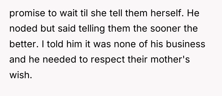 promise to wait til she tell them herself. He noded...