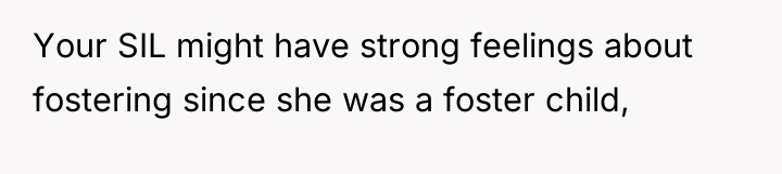 Your SIL might have strong feelings about fostering since she...