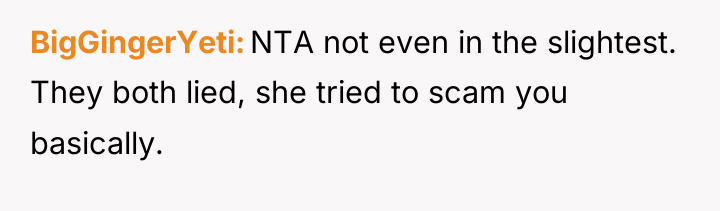 BigGingerYeti NTA not even in the slightest. They both lied,...