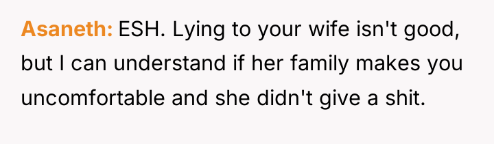 Asaneth ESH. Lying to your wife isn't good, but I...