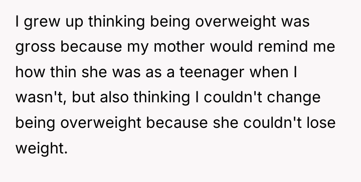 I grew up thinking being overweight was gross because my...