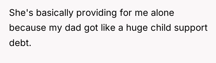 She's basically providing for me alone because my dad got...