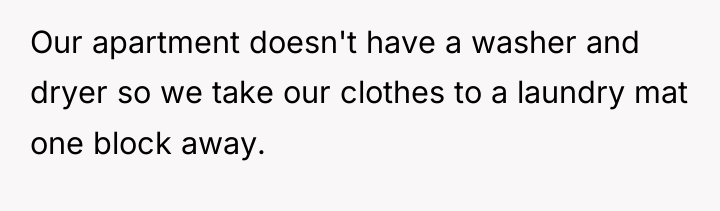 Our apartment doesn't have a washer and dryer so we...