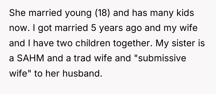 She married young (18) and has many kids now. I...
