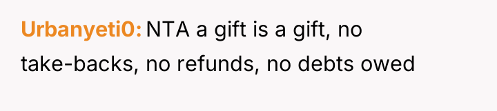 Urbanyeti0 NTA a gift is a gift, no take-backs, no...