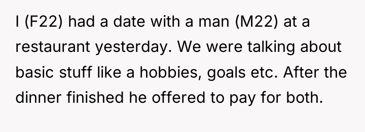 I (F22) had a date with a man (M22) at...