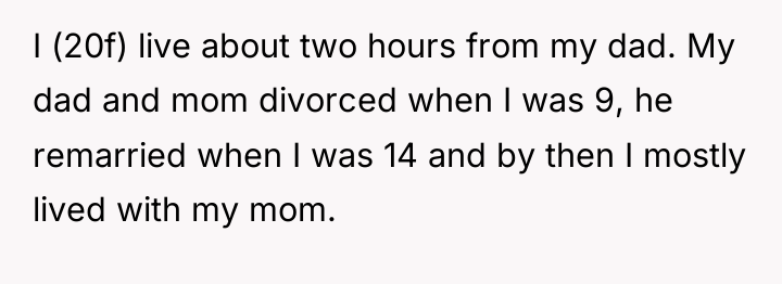 I (20f) live about two hours from my dad. My...