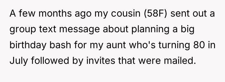 A few months ago my cousin (58F) sent out a...