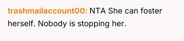 trashmailaccount00 NTA She can foster herself. Nobody is stopping her.