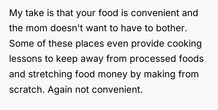 My take is that your food is convenient and the...