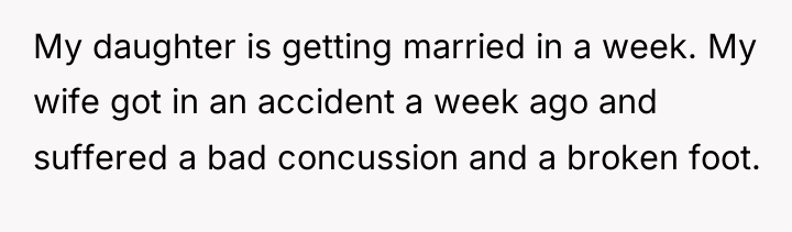 My daughter is getting married in a week. My wife...