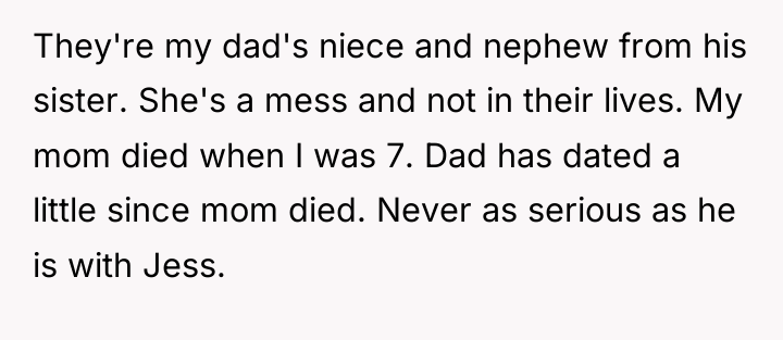 They're my dad's niece and nephew from his sister. She's...