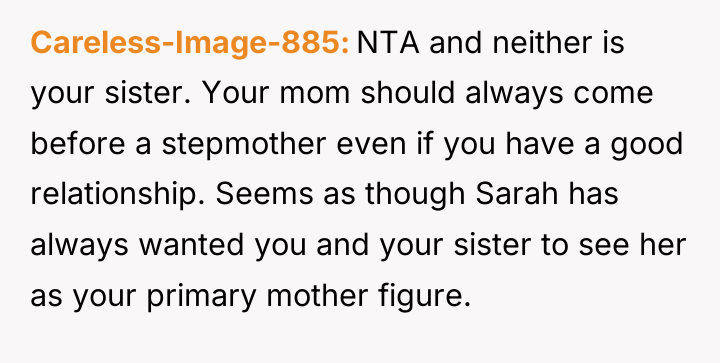Careless-Image-885 NTA and neither is your sister. Your mom should...