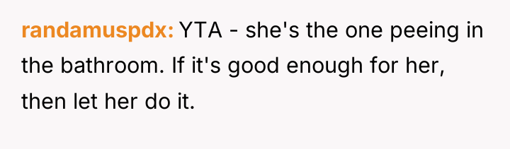 randamuspdx YTA - she's the one peeing in the bathroom....
