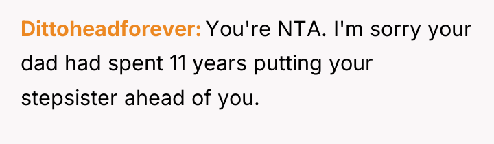 Dittoheadforever You're NTA. I'm sorry your dad had spent 11...