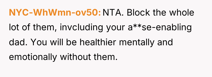 NYC-WhWmn-ov50 NTA. Block the whole lot of them, invcluding your...