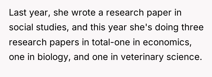 Last year, she wrote a research paper in social studies,...