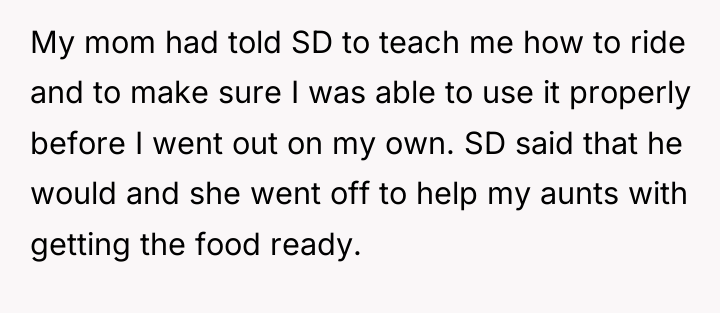 My mom had told SD to teach me how to...