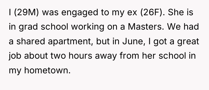 I (29M) was engaged to my ex (26F). She is...