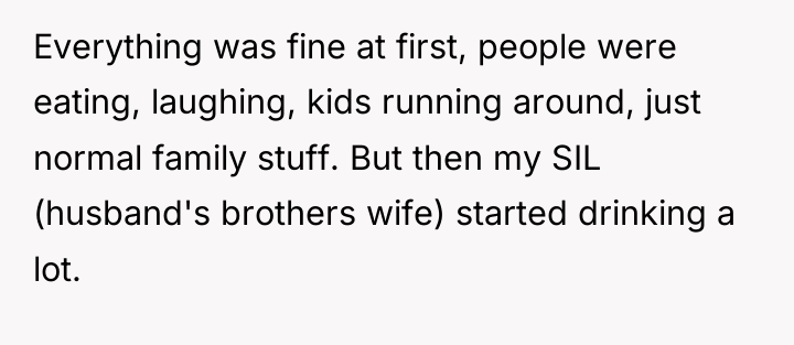 Everything was fine at first, people were eating, laughing, kids...